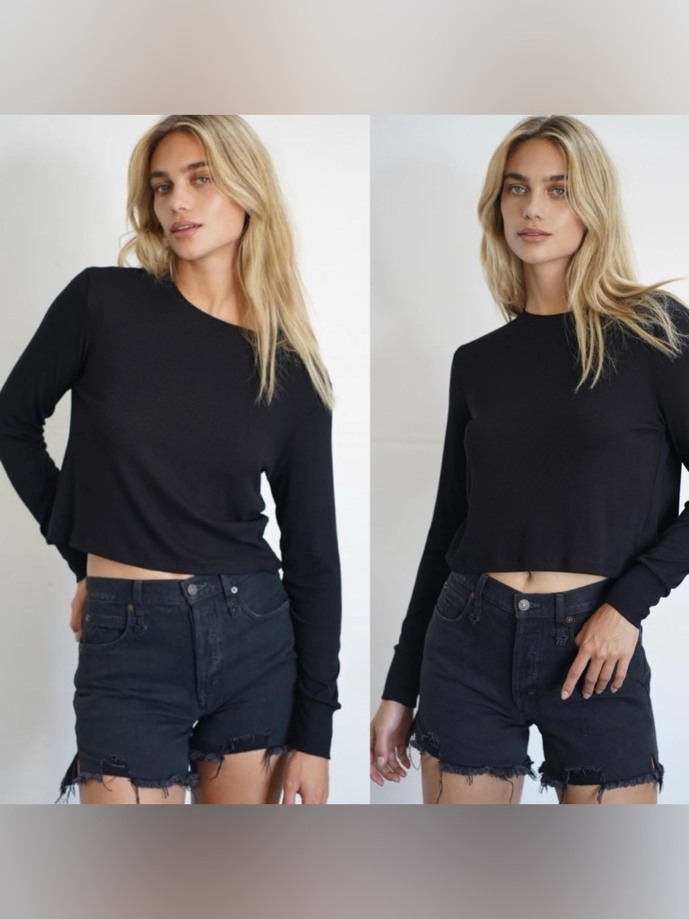 LNA Long Sleeve Ribbed Crew in Black sz S